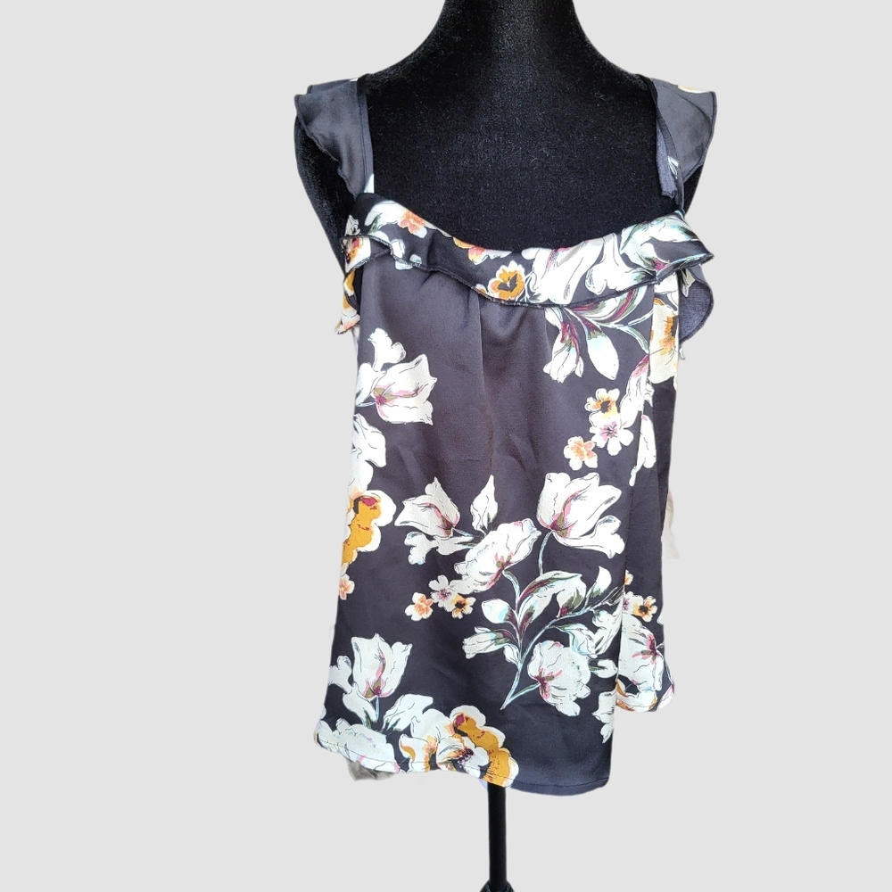 bishop + young Floral Ruffle Blouse - Black and White